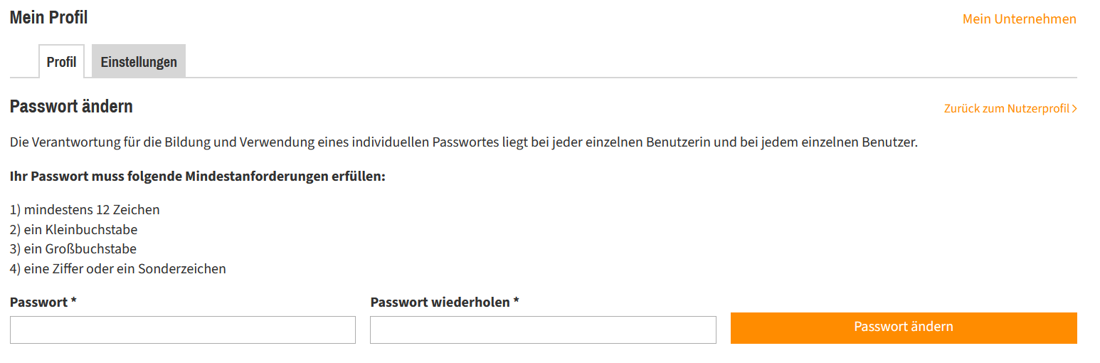 Buchhandlungen Mein Profil Passwort ändern