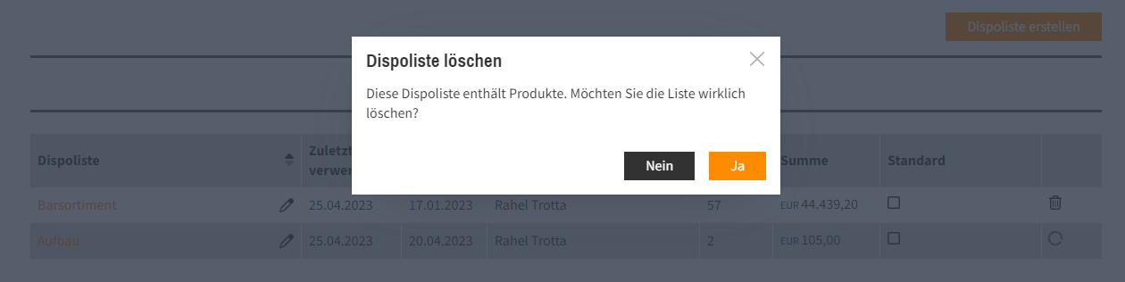 Dispoliste löschen