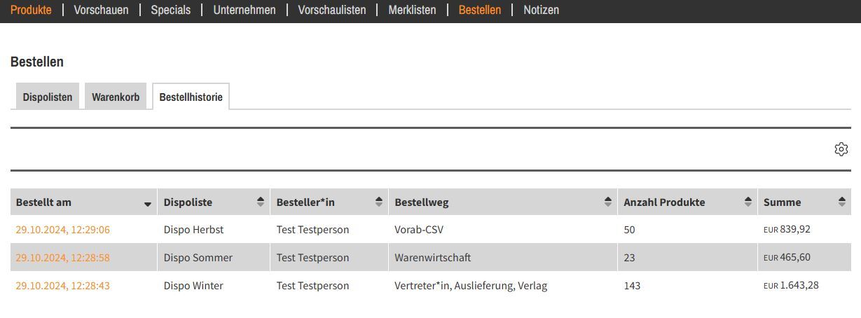 Bestellhistorie